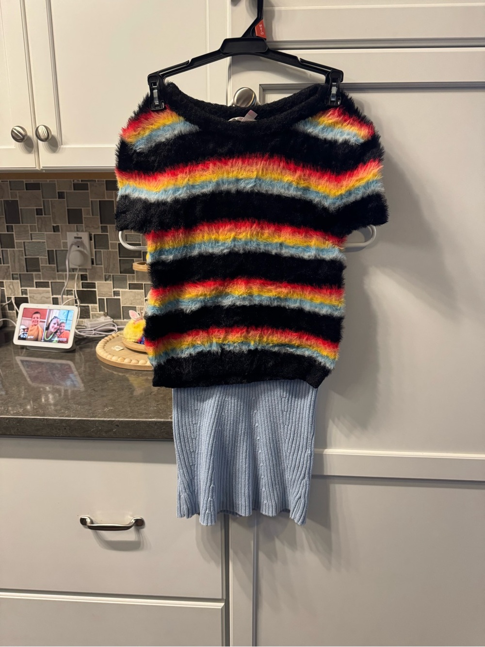 No Boundaries Black Fuzzy Sweater with Rainbow Stripes